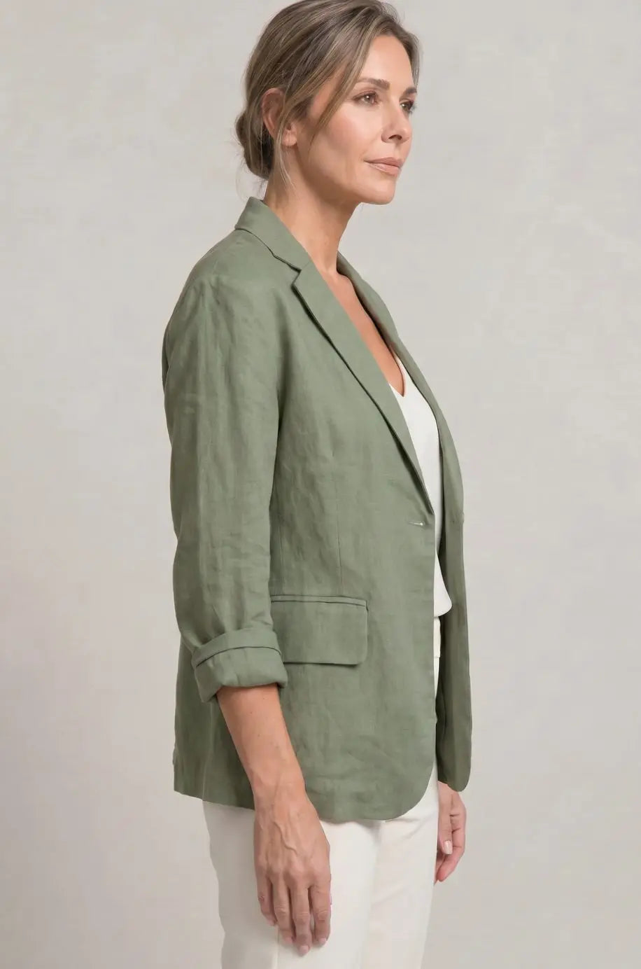 Blazer de lino para mujer, de corte holgado y con un botón, para looks de invitada de boda en otoño