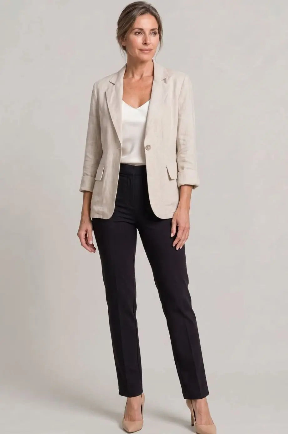 Blazer de lino para mujer, de corte holgado y con un botón, para looks de invitada de boda en otoño
