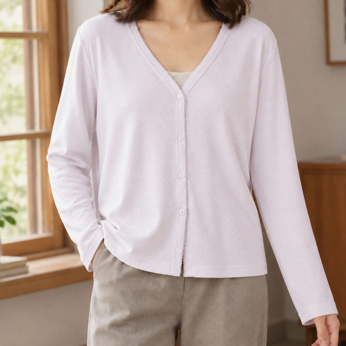 Cárdigan para mujer, de corte holgado, con escote de pico y botones delanteros