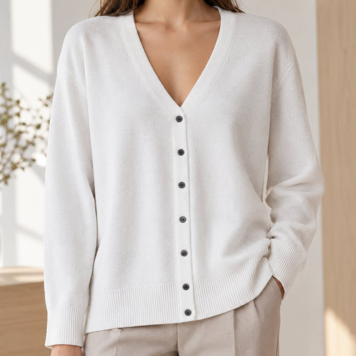 Cárdigan de punto para mujer, de corte holgado, con escote de pico y botones delanteros