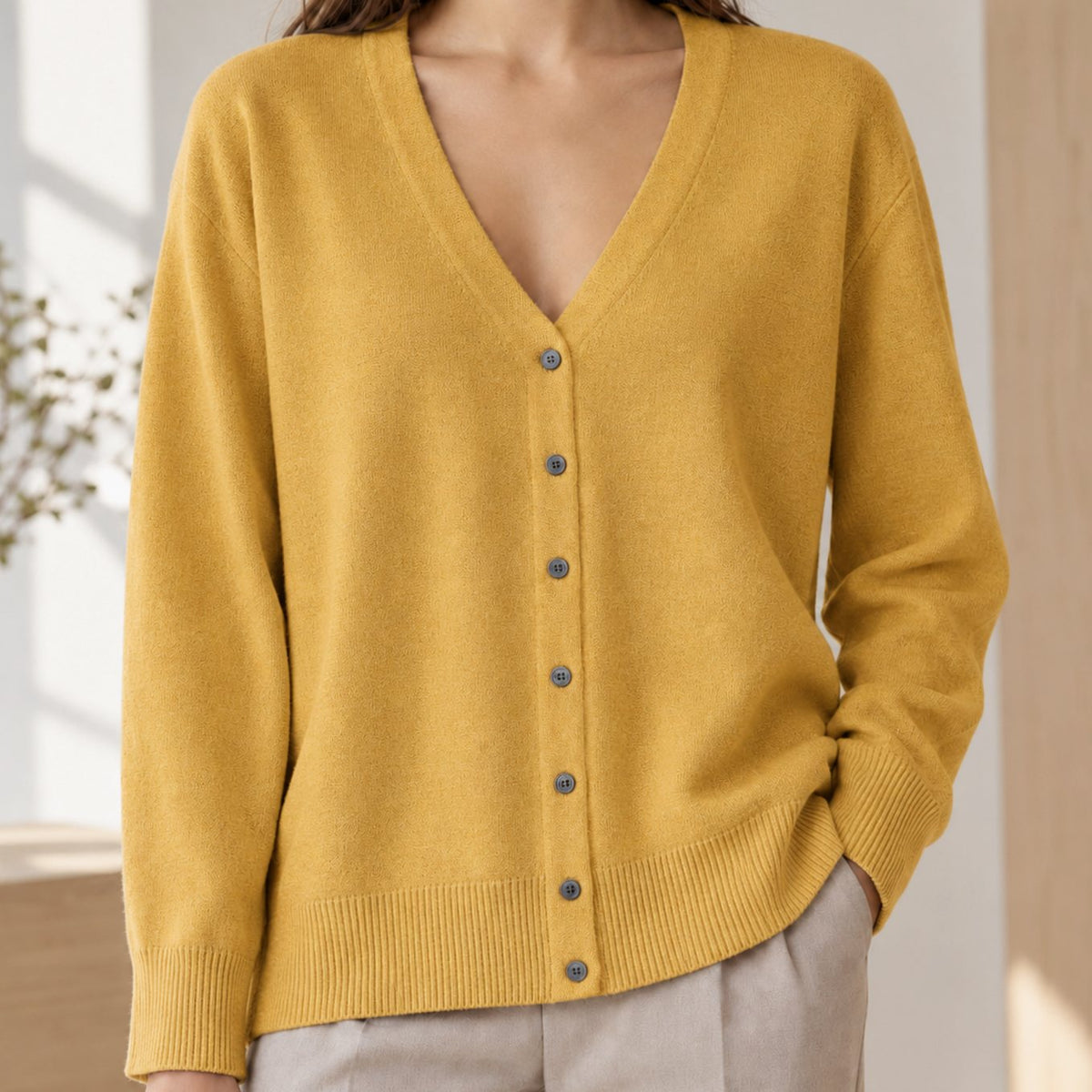 Cárdigan de punto para mujer, de corte holgado, con escote de pico y botones delanteros