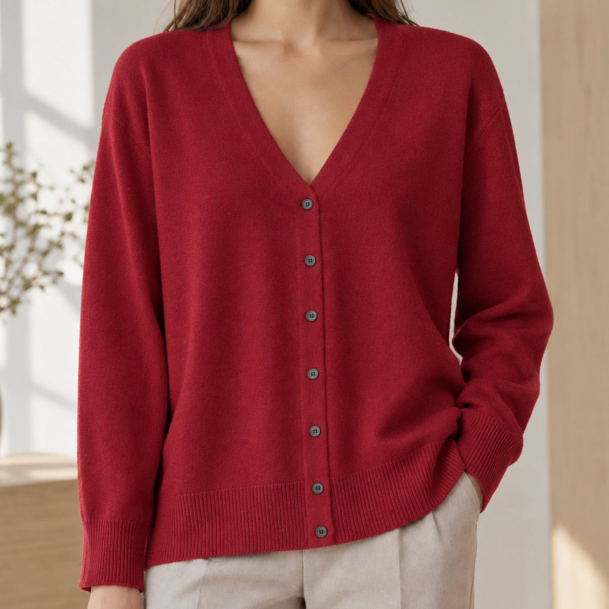 Cárdigan de punto para mujer, de corte holgado, con escote de pico y botones delanteros