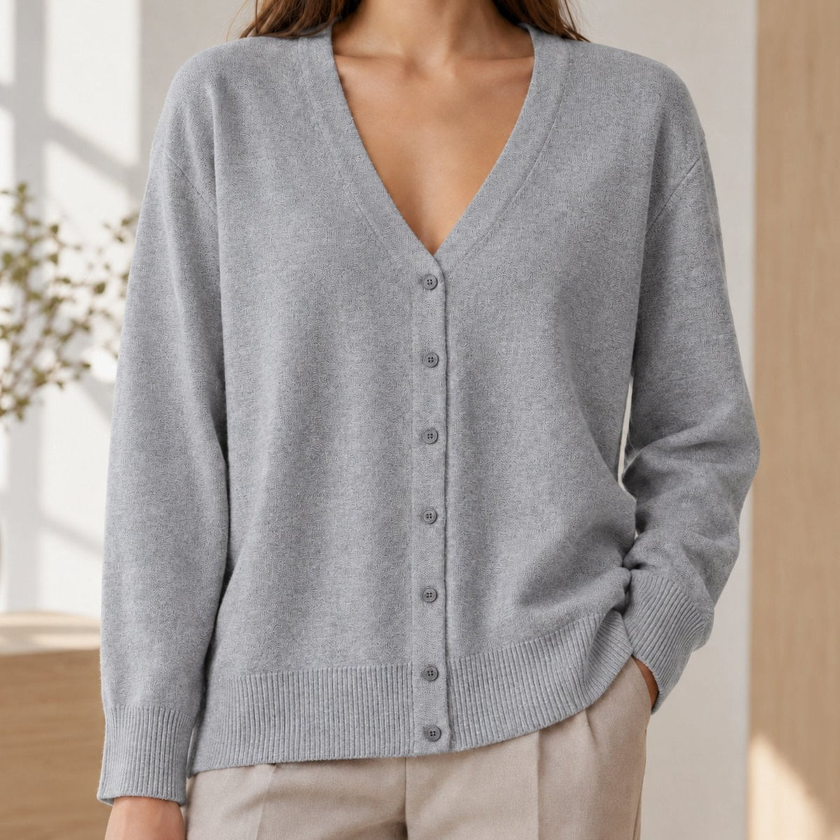 Cárdigan de punto para mujer, de corte holgado, con escote de pico y botones delanteros