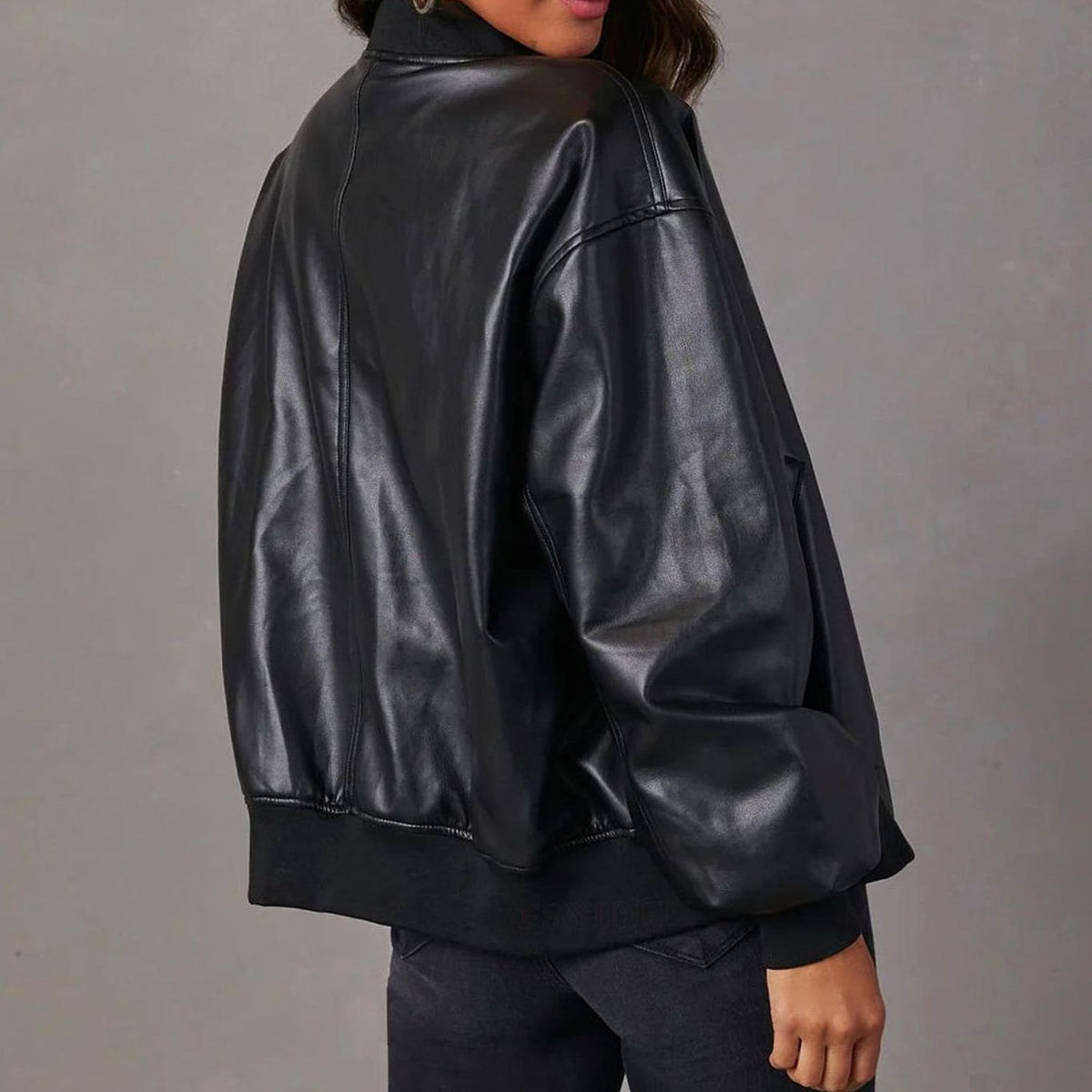 Chaqueta bomber de piel vegana para mujer, de corte holgado y con cremallera