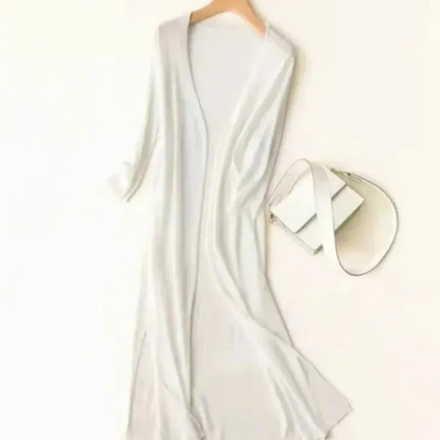 Cárdigan largo ligero, abierto por delante y de corte holgado para mujer