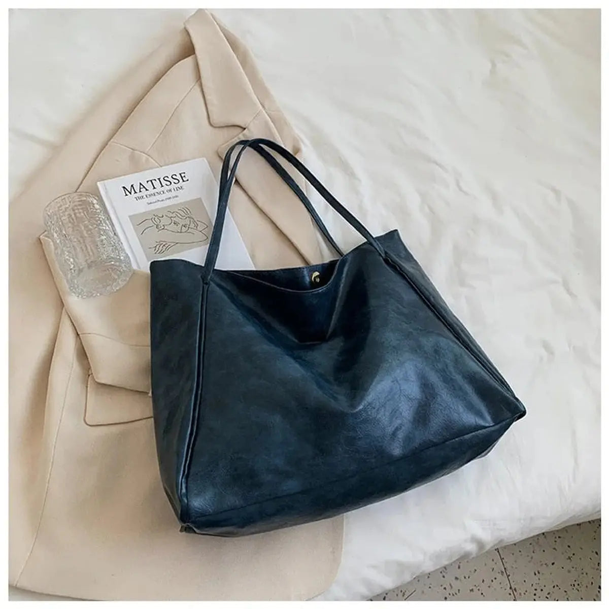 Bolso tote grande de hombro para mujer, de piel sintética y estilo retro