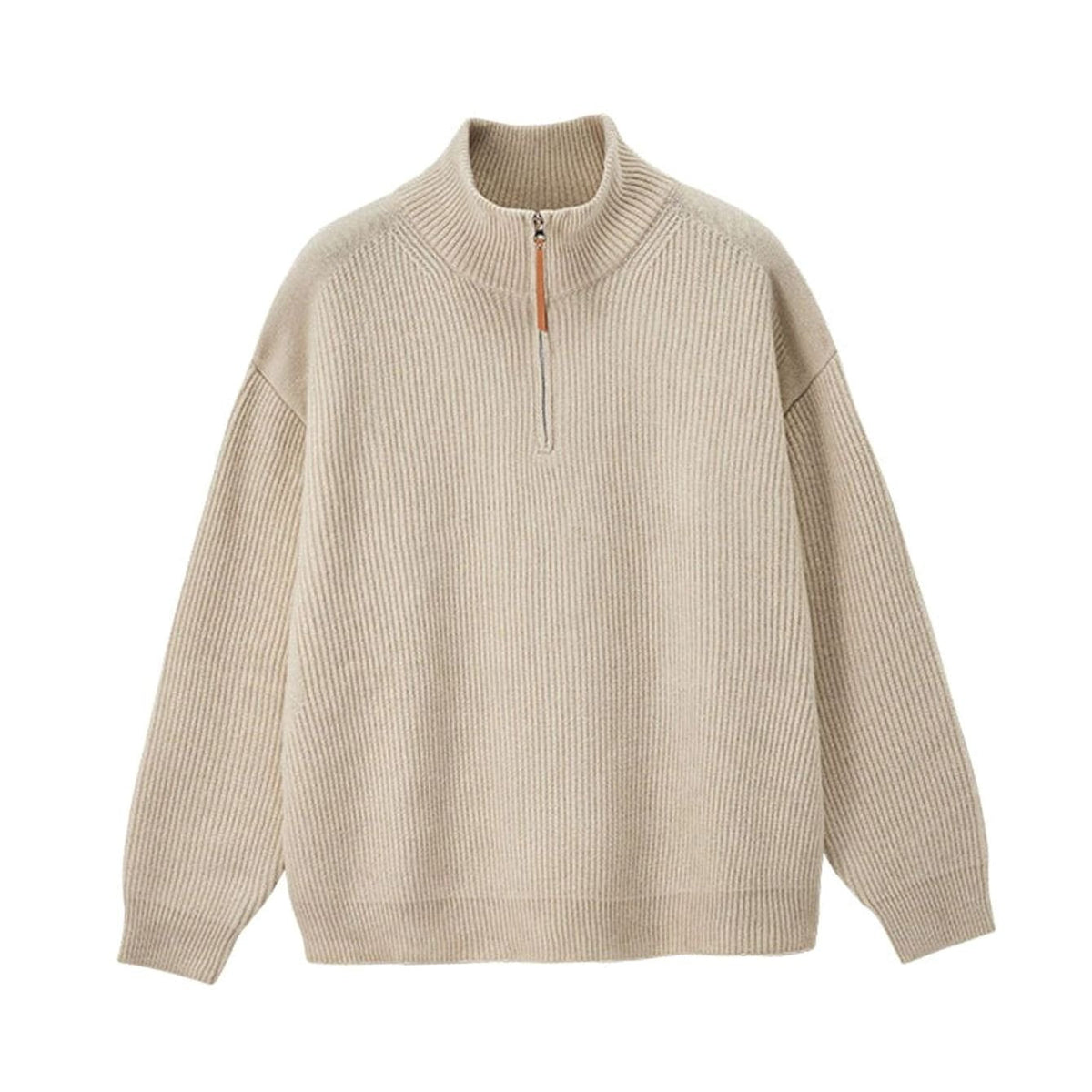 Jersey de punto de algodón acanalado para mujer, con media cremallera y cuello alto