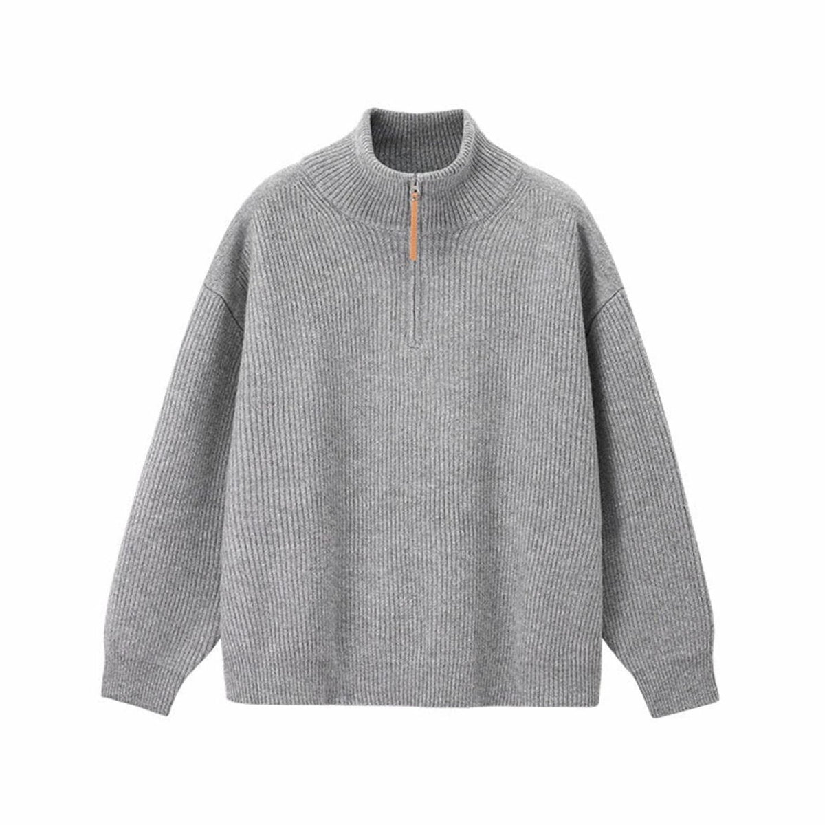 Jersey de punto de algodón acanalado para mujer, con media cremallera y cuello alto