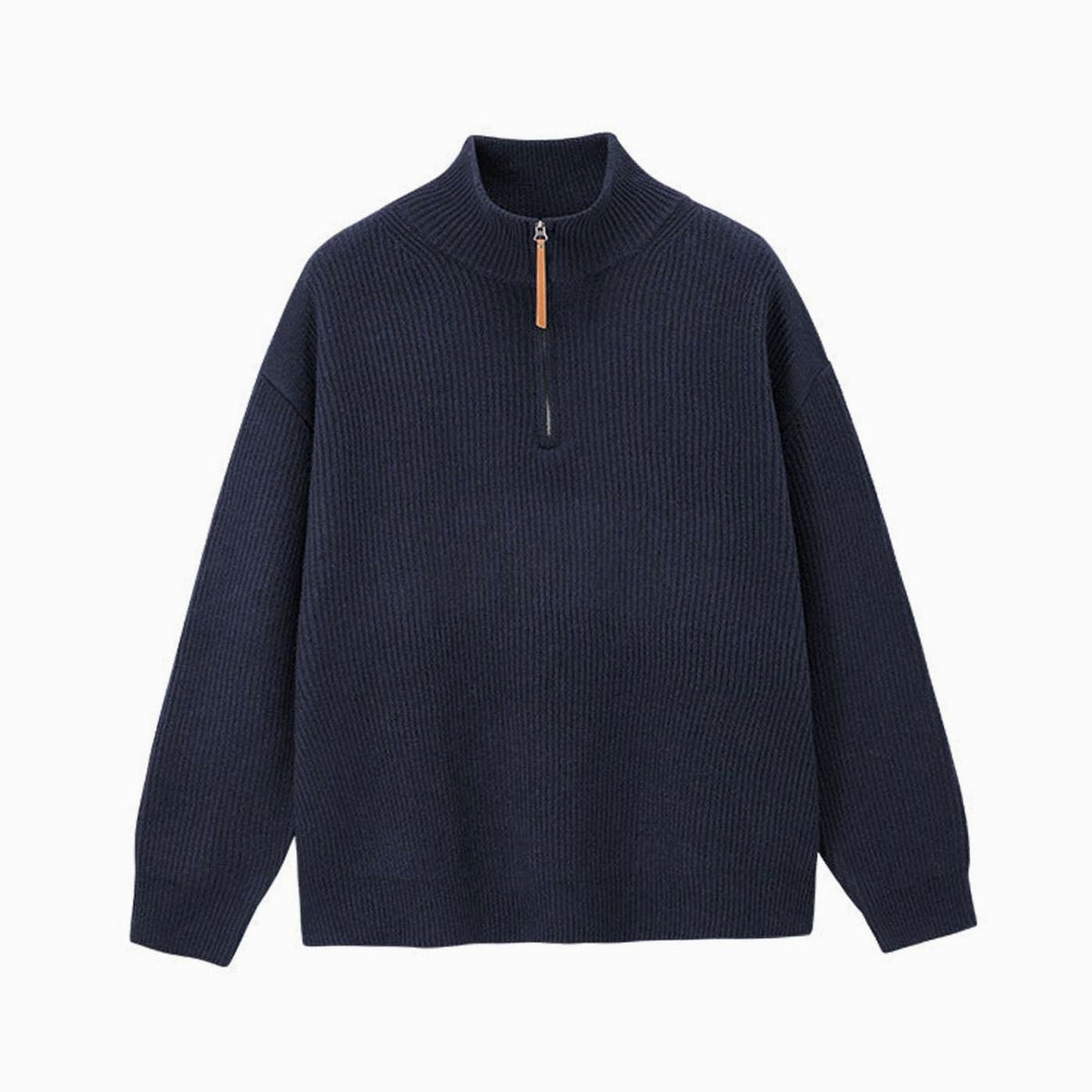 Jersey de punto de algodón acanalado para mujer, con media cremallera y cuello alto