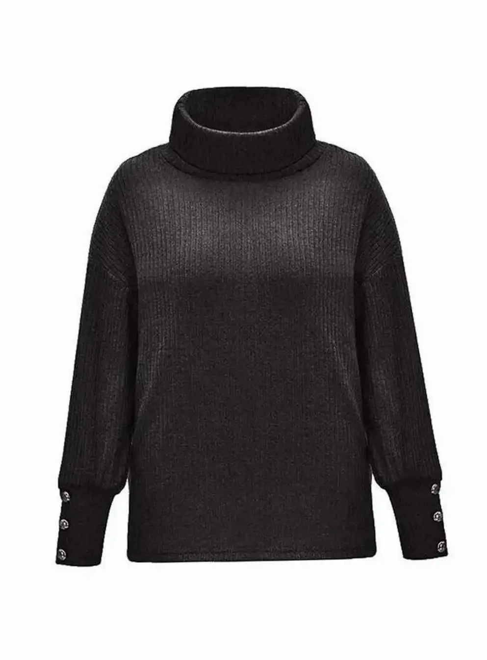 Jersey de punto acanalado para mujer con cuello drapeado y puños abotonados