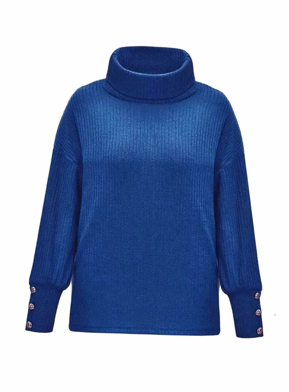 Jersey de punto acanalado para mujer con cuello drapeado y puños abotonados