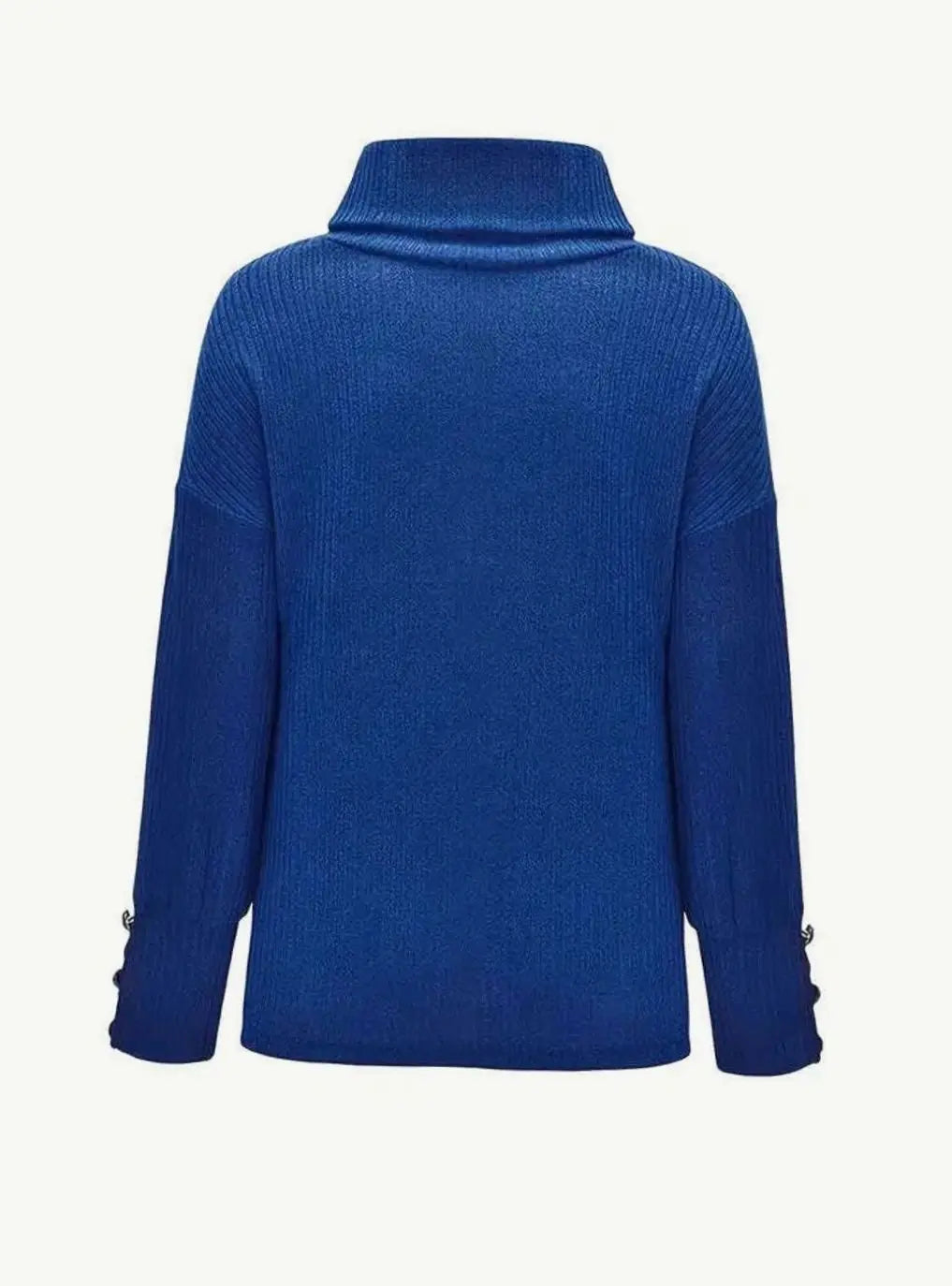 Jersey de punto acanalado para mujer con cuello drapeado y puños abotonados