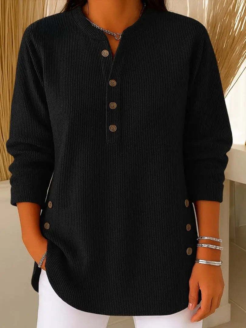 Jersey acanalado de manga larga para mujer con detalle de botones