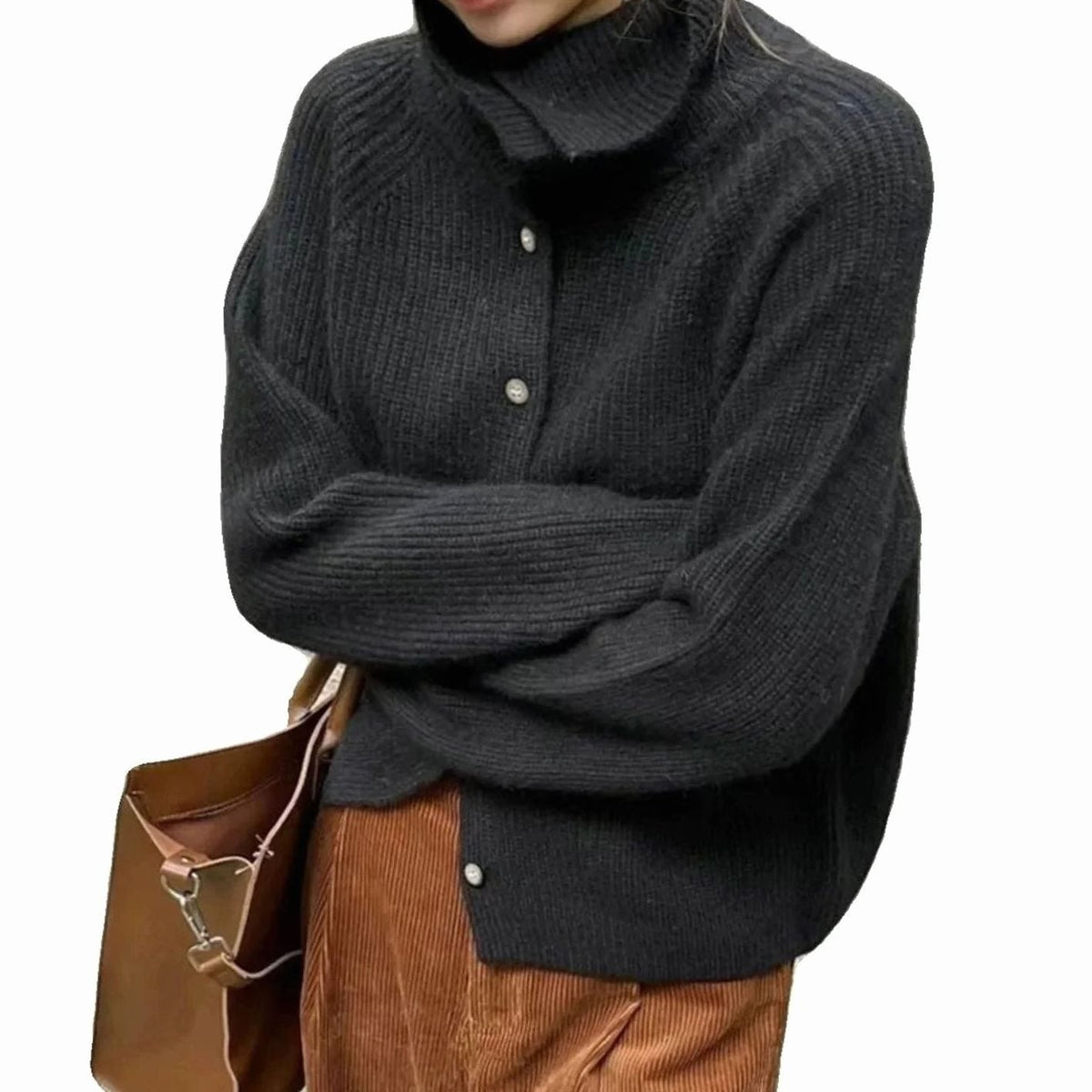 Jersey de punto para mujer con cuello vuelto y botones delanteros