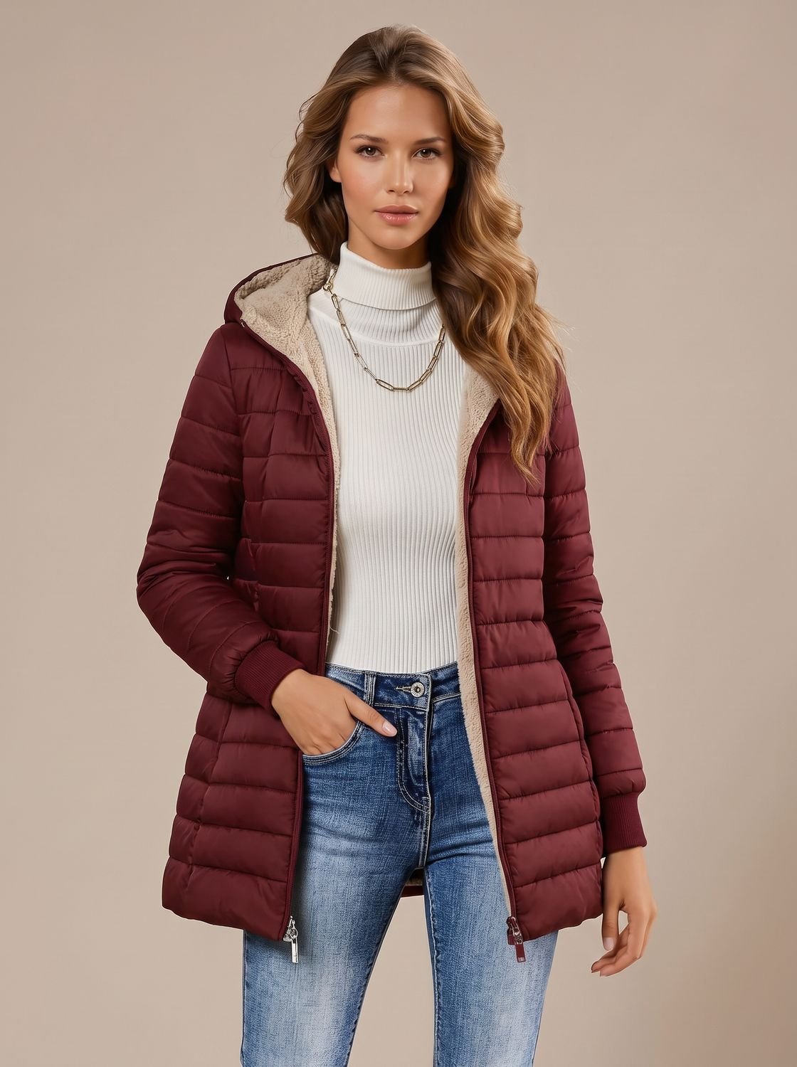 Willow | Abrigo acolchado de invierno para mujer con capucha y forro de borreguito