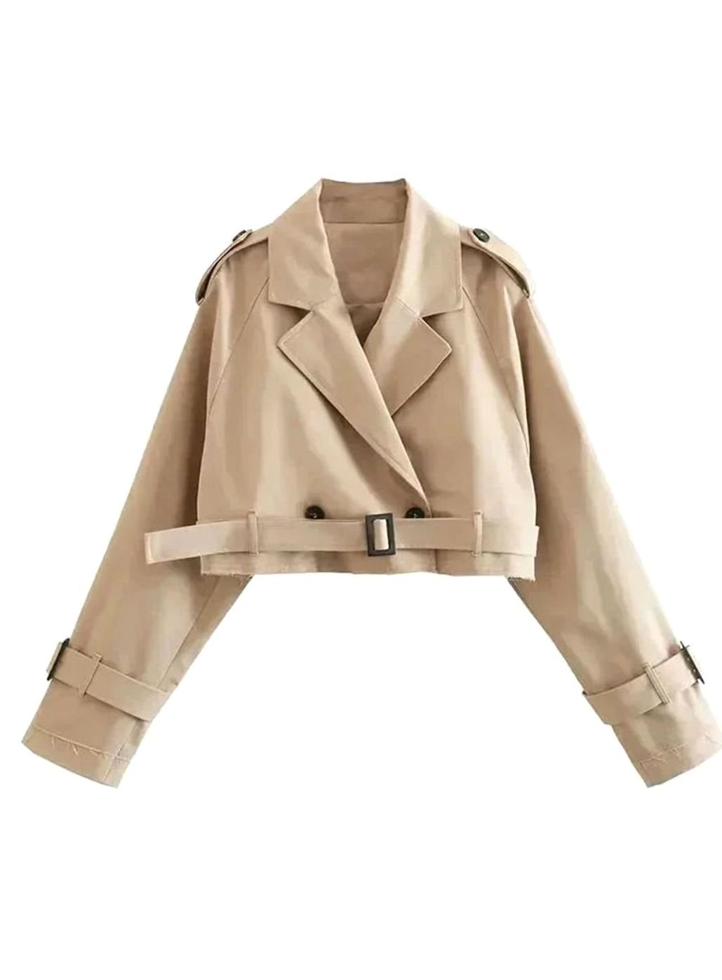 Gabardina corta beige de mujer, chaqueta corta de manga larga