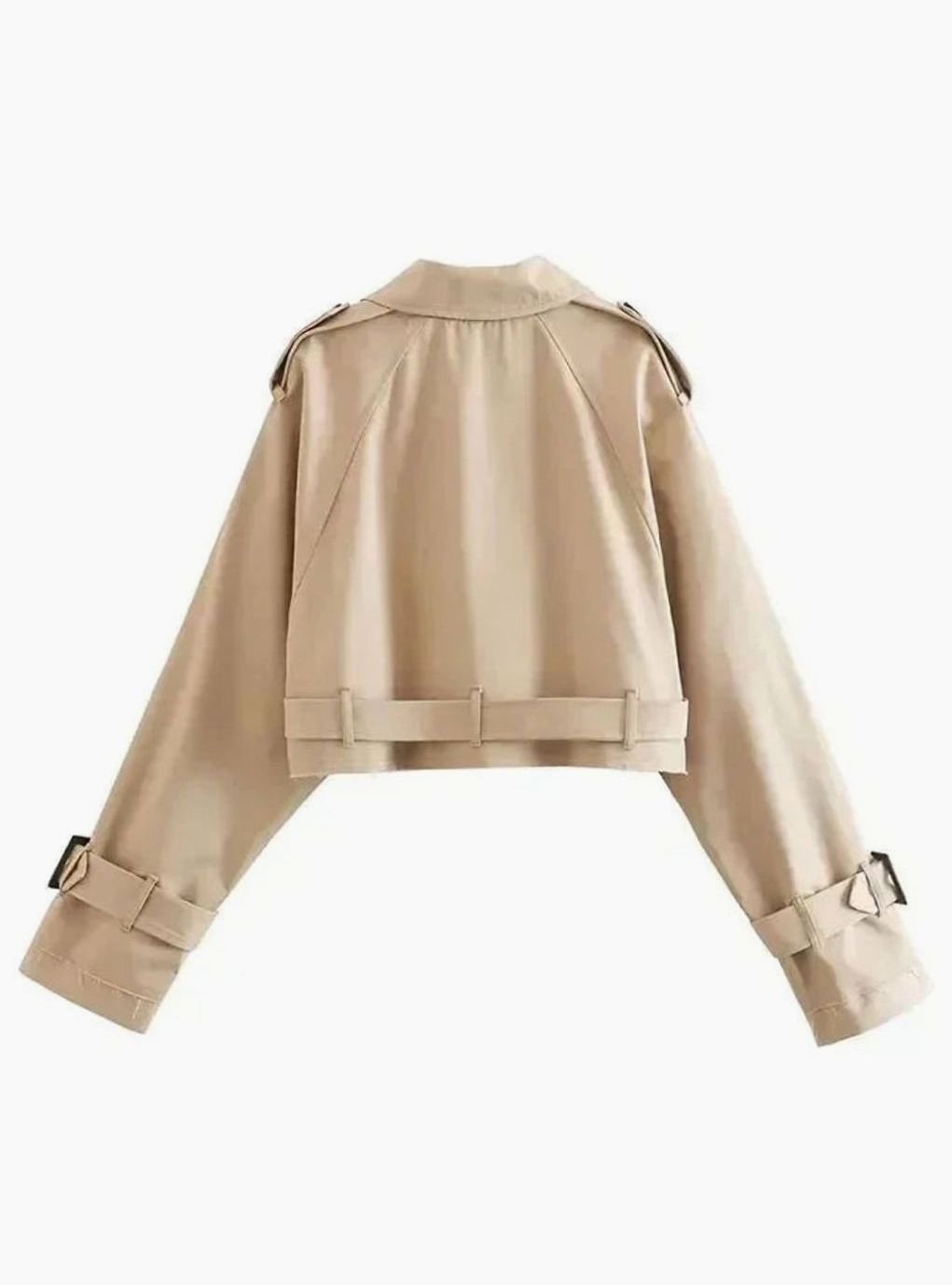 Gabardina corta beige de mujer, chaqueta corta de manga larga
