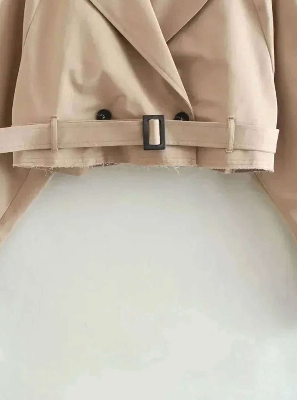 Gabardina corta beige de mujer, chaqueta corta de manga larga