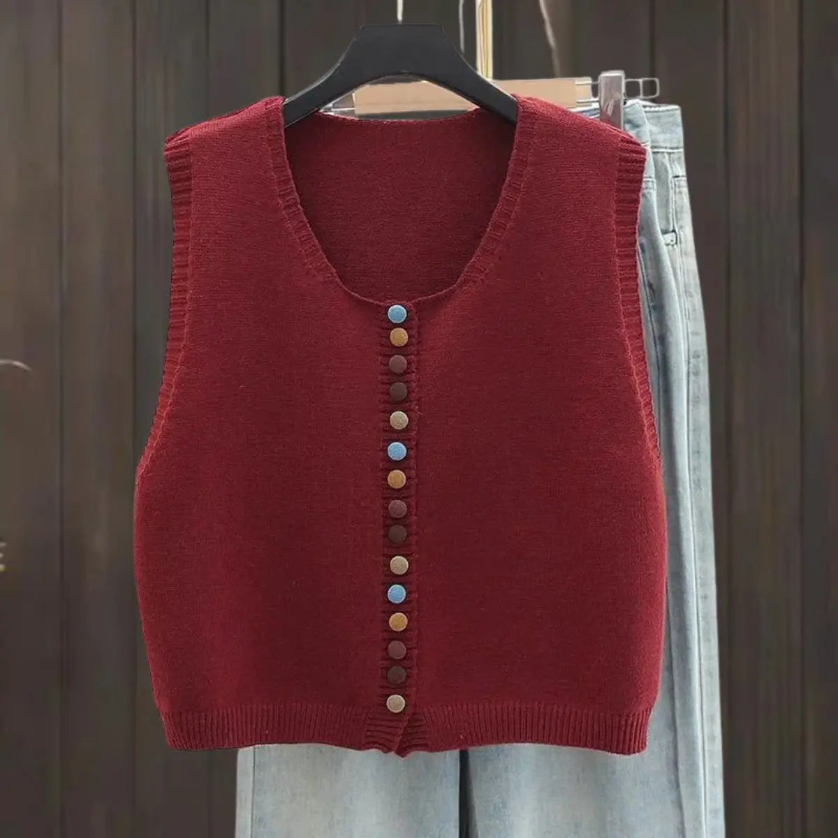 Chaleco cárdigan de punto para mujer, sin mangas y con botones delanteros