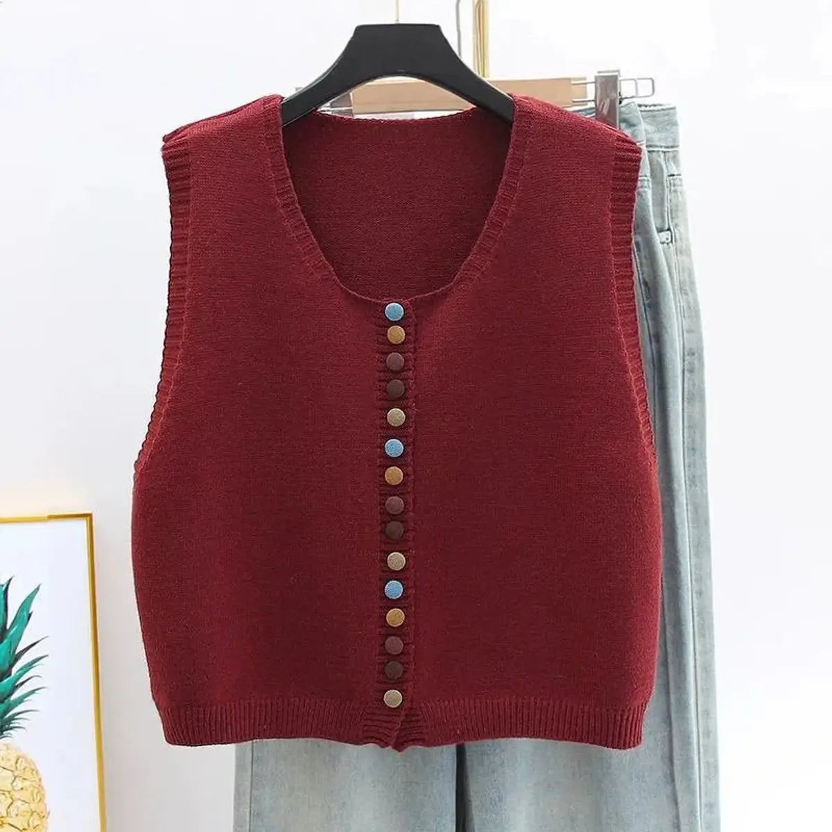 Chaleco cárdigan de punto para mujer, sin mangas y con botones delanteros
