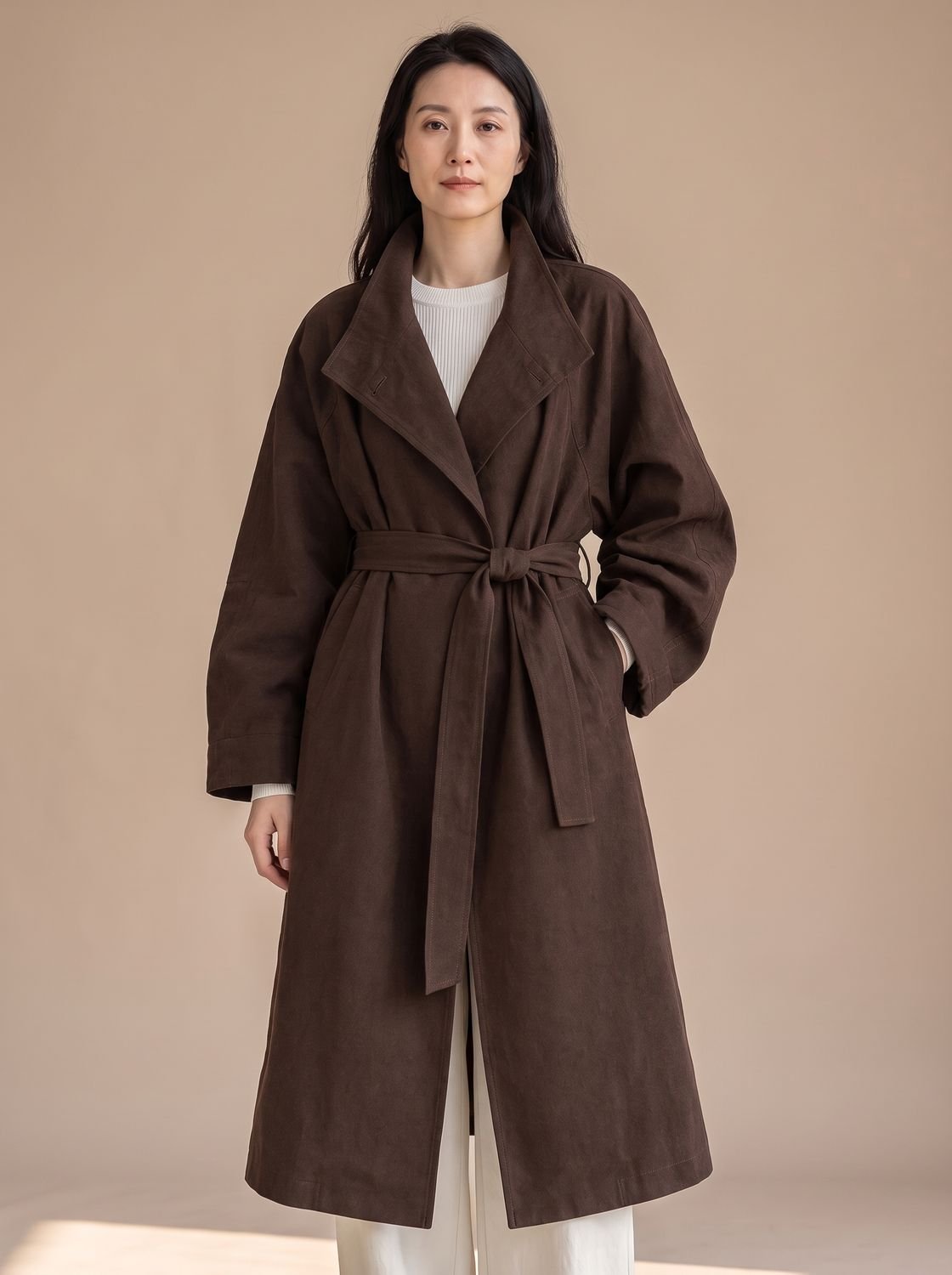 Sienna | Abrigo largo de cuello alto con un botón, para mujer