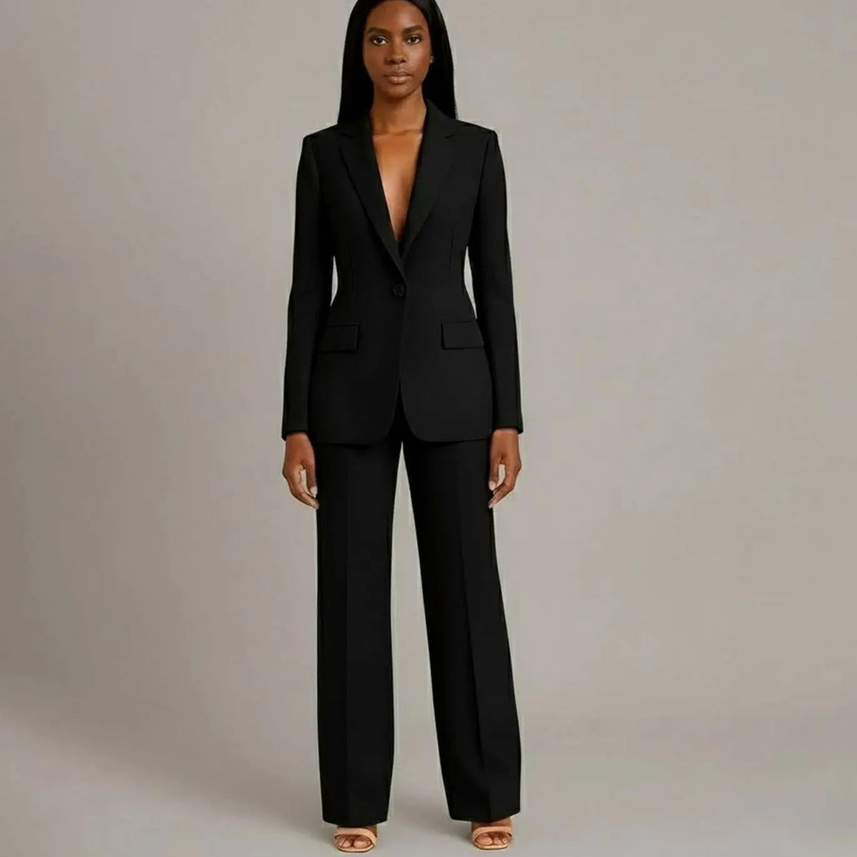 Conjunto de traje entallado para mujer, con blazer de un botón y pantalón