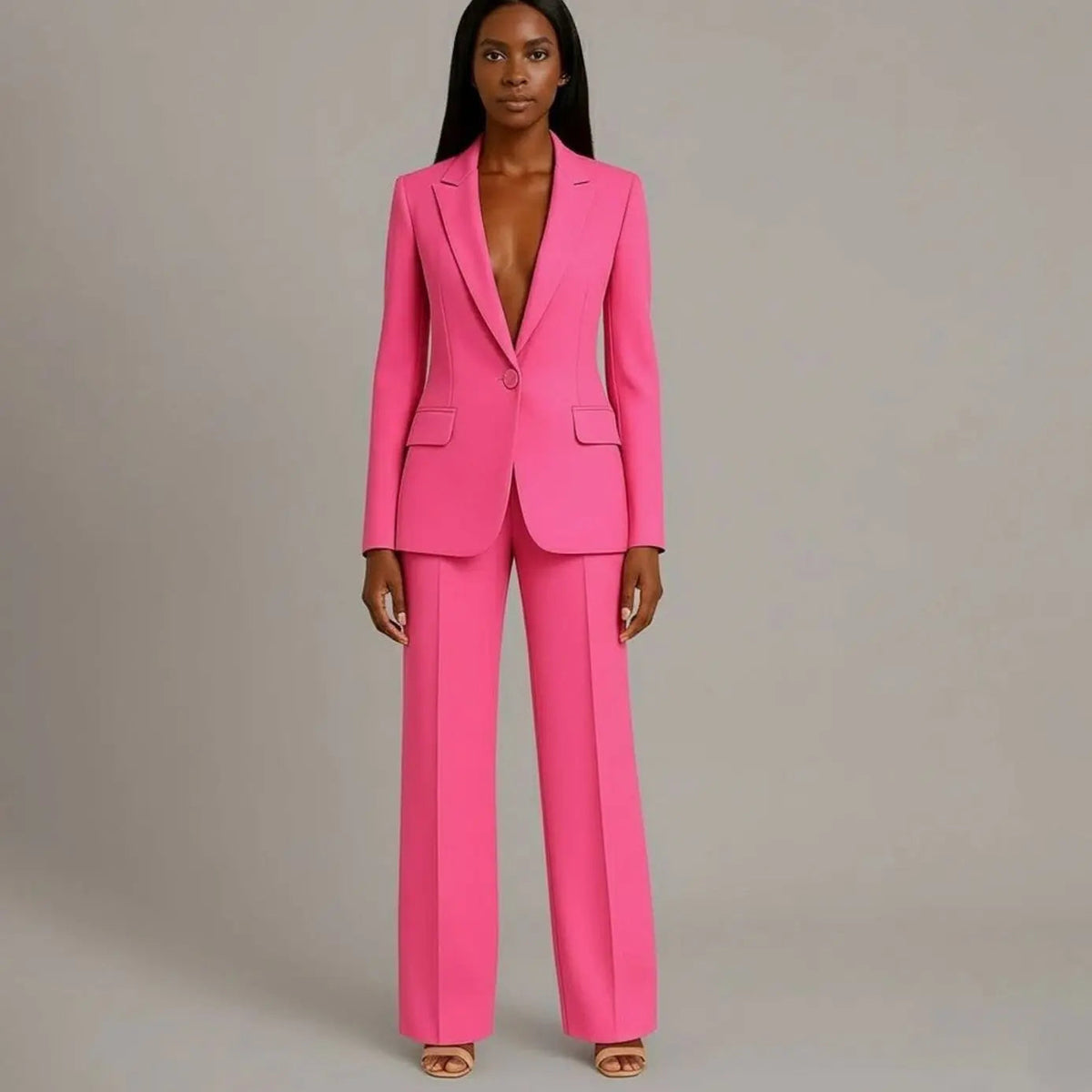 Conjunto de traje entallado para mujer, con blazer de un botón y pantalón