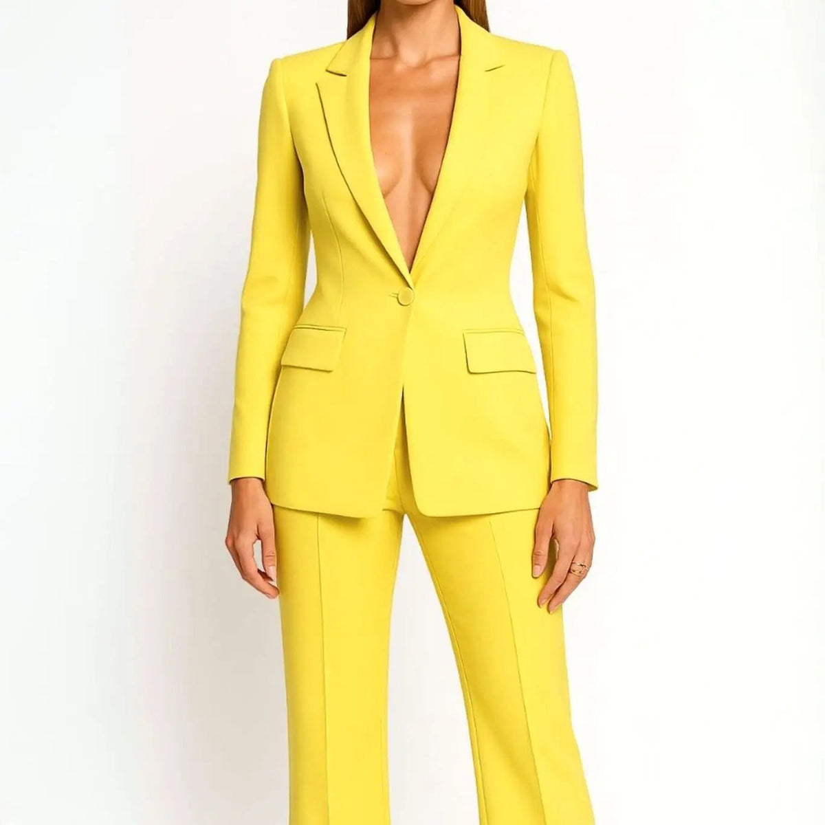 Conjunto de traje de blazer entallado y pantalón de pierna ancha para mujer