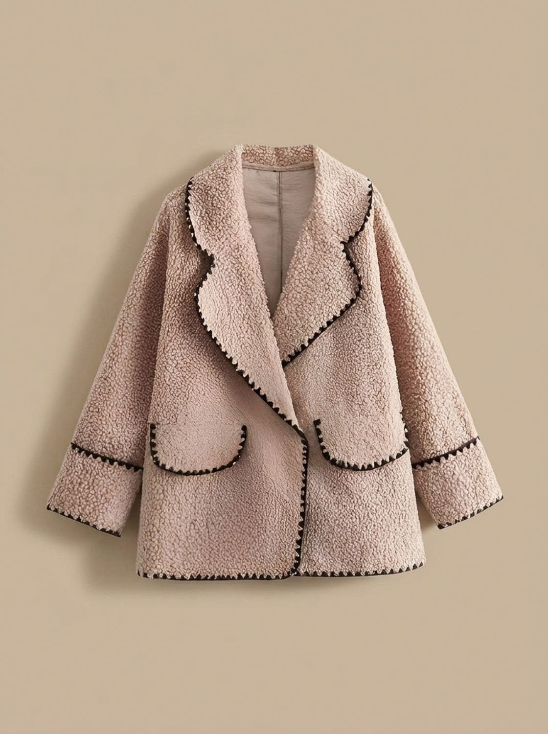 Amelia | Chaqueta bomber de piel sintética de peluche para mujer con ribete en contraste