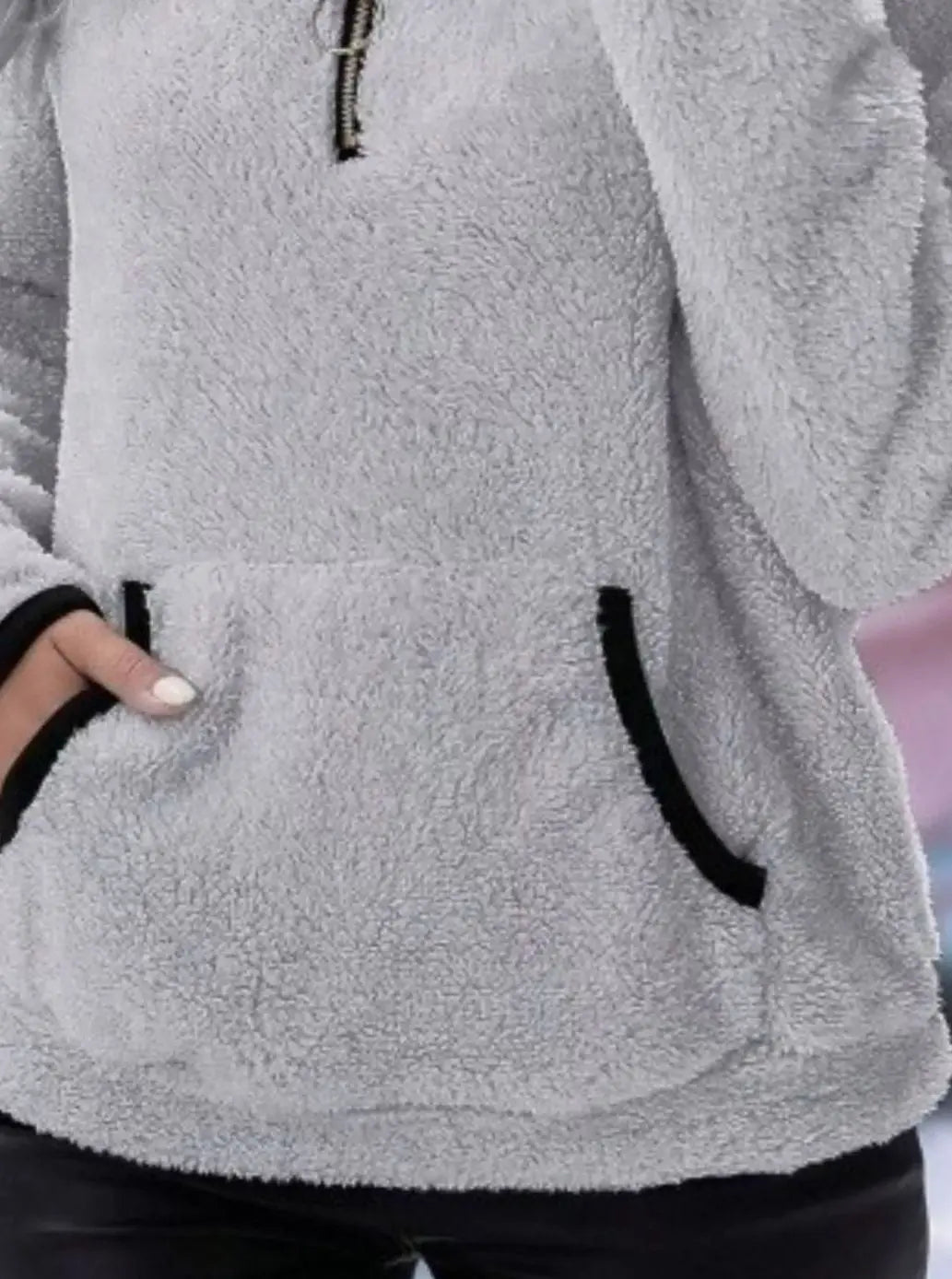 Jersey de forro polar tipo teddy con media cremallera y bolsillo tipo canguro para mujer