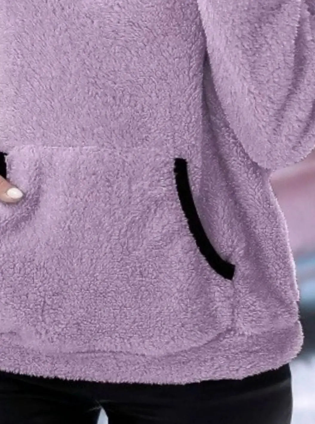 Jersey de forro polar tipo teddy con media cremallera y bolsillo tipo canguro para mujer