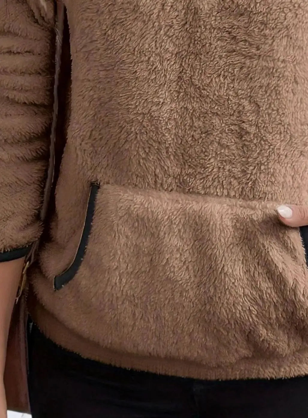 Jersey de forro polar tipo teddy con media cremallera y bolsillo tipo canguro para mujer