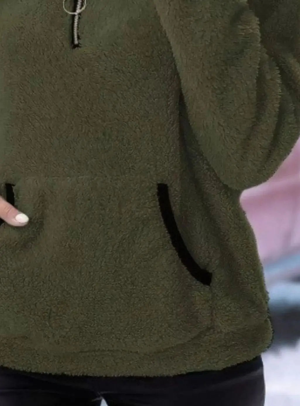 Jersey de forro polar tipo teddy con media cremallera y bolsillo tipo canguro para mujer