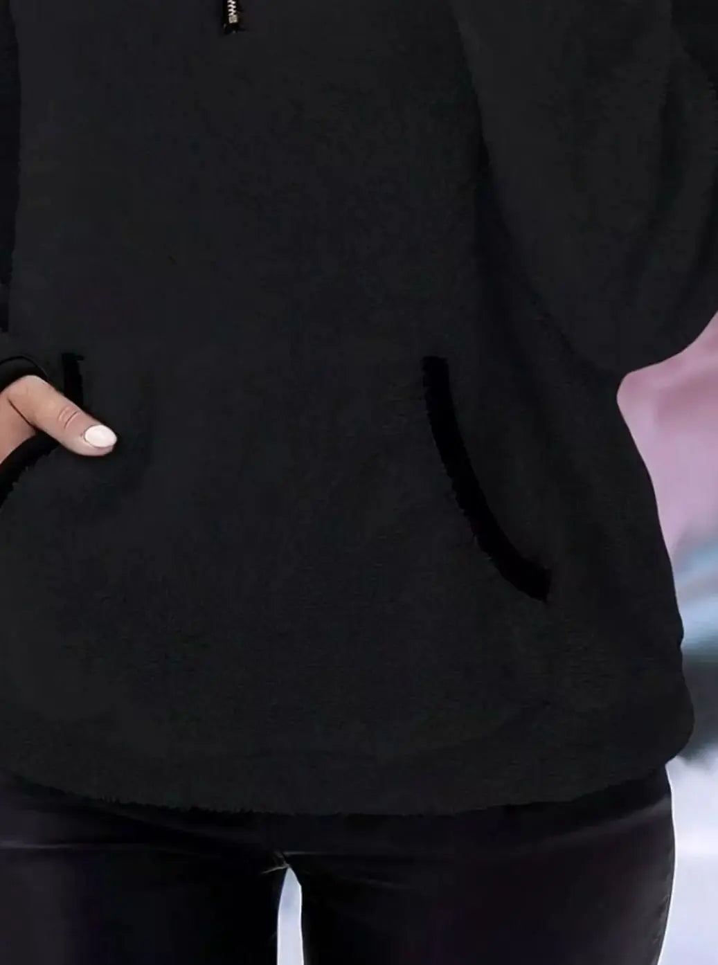 Jersey de forro polar tipo teddy con media cremallera y bolsillo tipo canguro para mujer