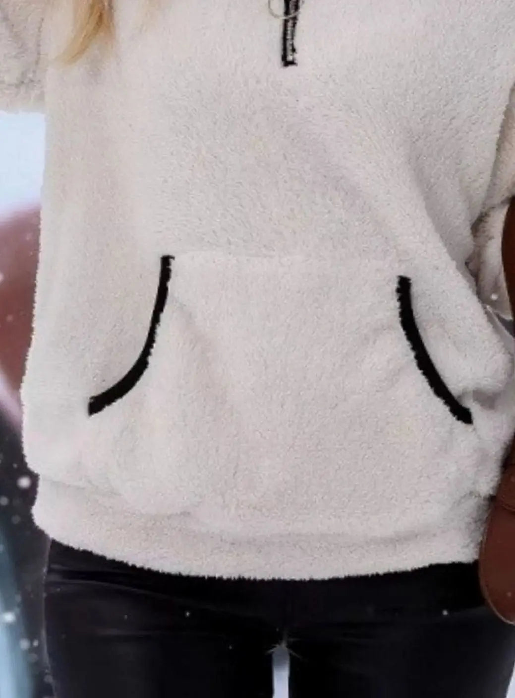 Jersey de forro polar tipo teddy con media cremallera y bolsillo tipo canguro para mujer
