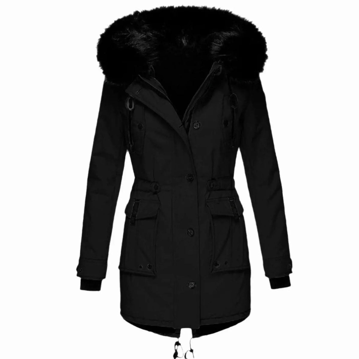 Abrigo parka acolchado para mujer con capucha de piel sintética gruesa y aislamiento térmico