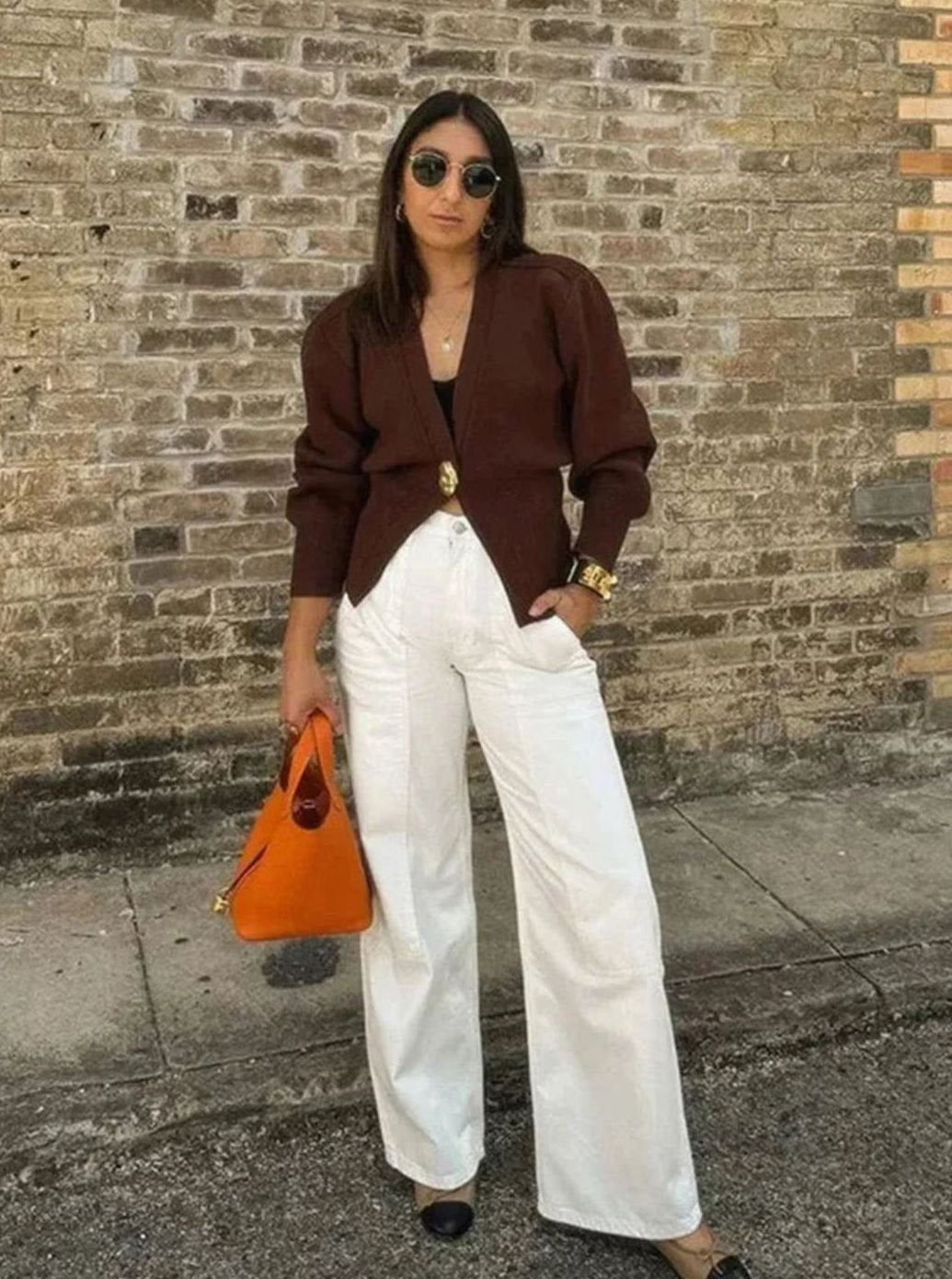 Cárdigan de punto para mujer con escote en V y botones dorados