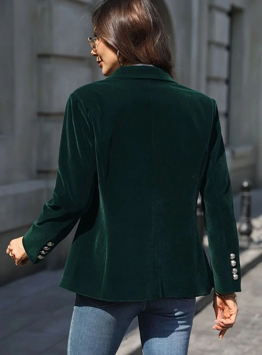 Blazer casual de terciopelo para mujer con un botón y chaqueta entallada