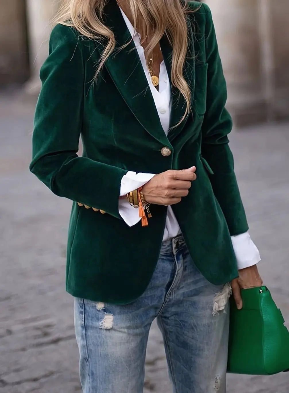 Blazer casual de terciopelo para mujer con un botón y chaqueta entallada