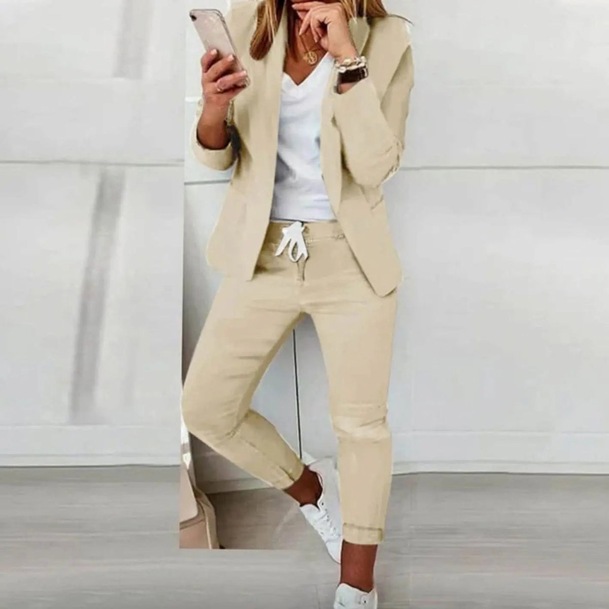 Conjunto de dos piezas para mujer, con blazer versátil y pantalón jogger