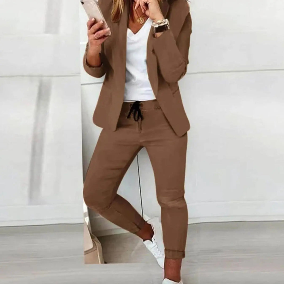 Conjunto de dos piezas para mujer, con blazer versátil y pantalón jogger