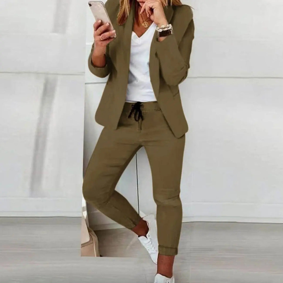Conjunto de dos piezas para mujer, con blazer versátil y pantalón jogger