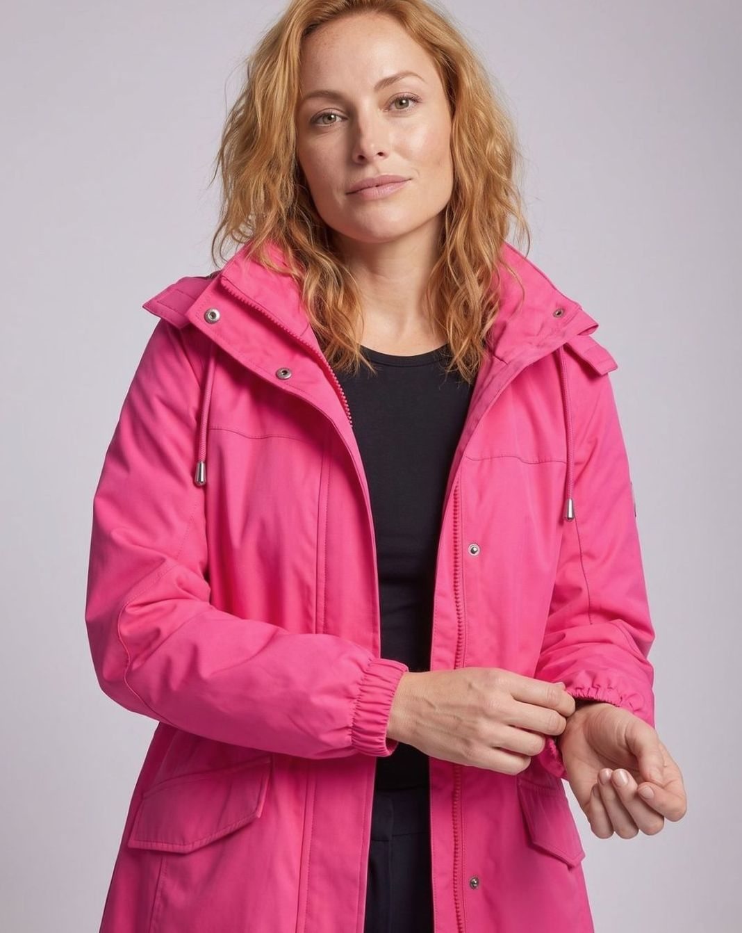 Parka larga impermeable con capucha para mujer, con cintura ajustable mediante cordón