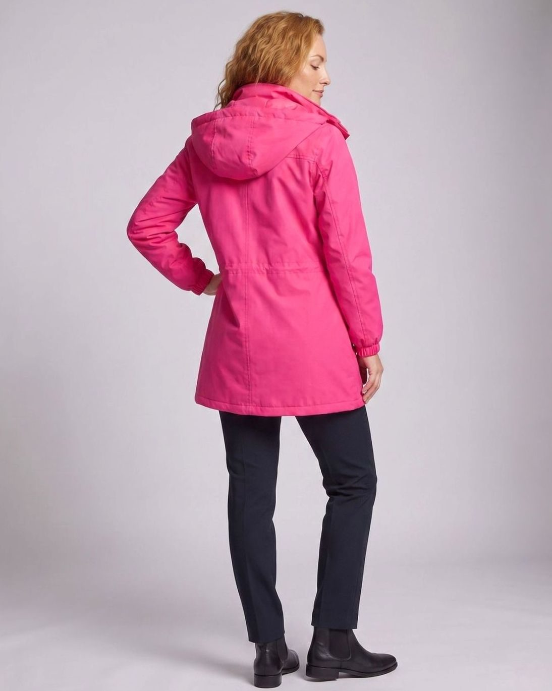 Parka larga impermeable con capucha para mujer, con cintura ajustable mediante cordón