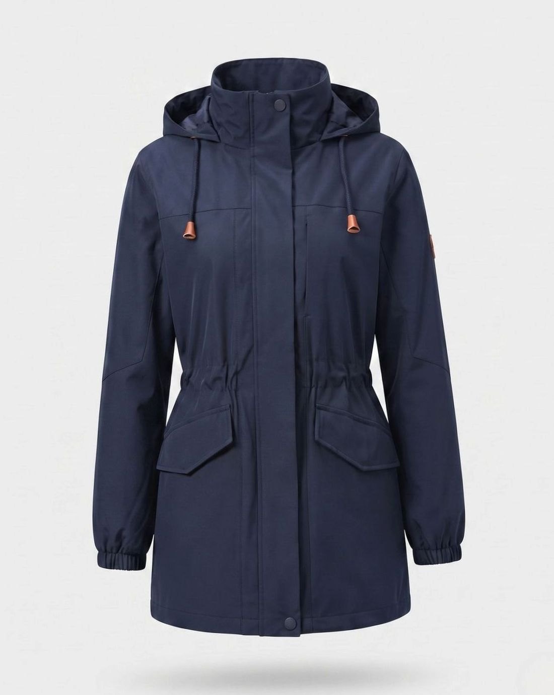 Parka larga impermeable con capucha para mujer, con cintura ajustable mediante cordón