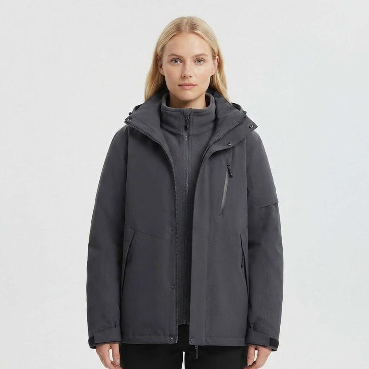 Chaqueta de invierno impermeable con capucha para mujer, de corte relajado y cuello forrado de polar