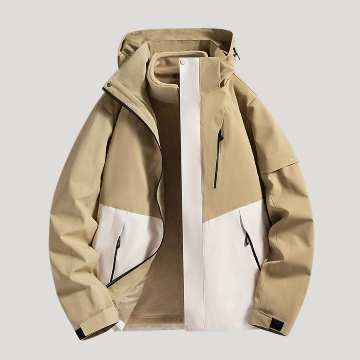 Chaqueta de invierno impermeable con capucha para mujer, de corte relajado y cuello forrado de polar