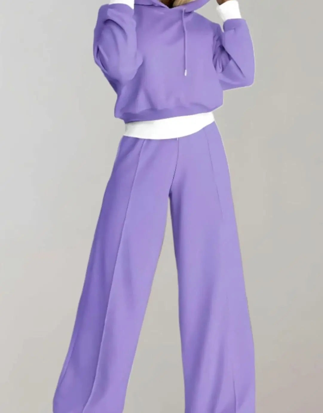 Conjunto deportivo para mujer, con pantalón de pernera ancha con cordón y sudadera corta con capucha
