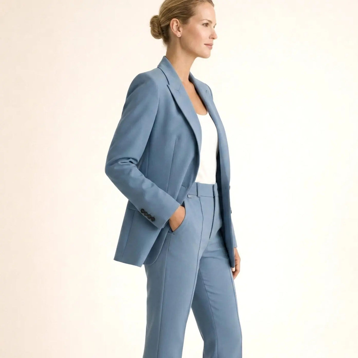 Conjunto de traje para mujer, con blazer entallada y pantalón de pernera ancha