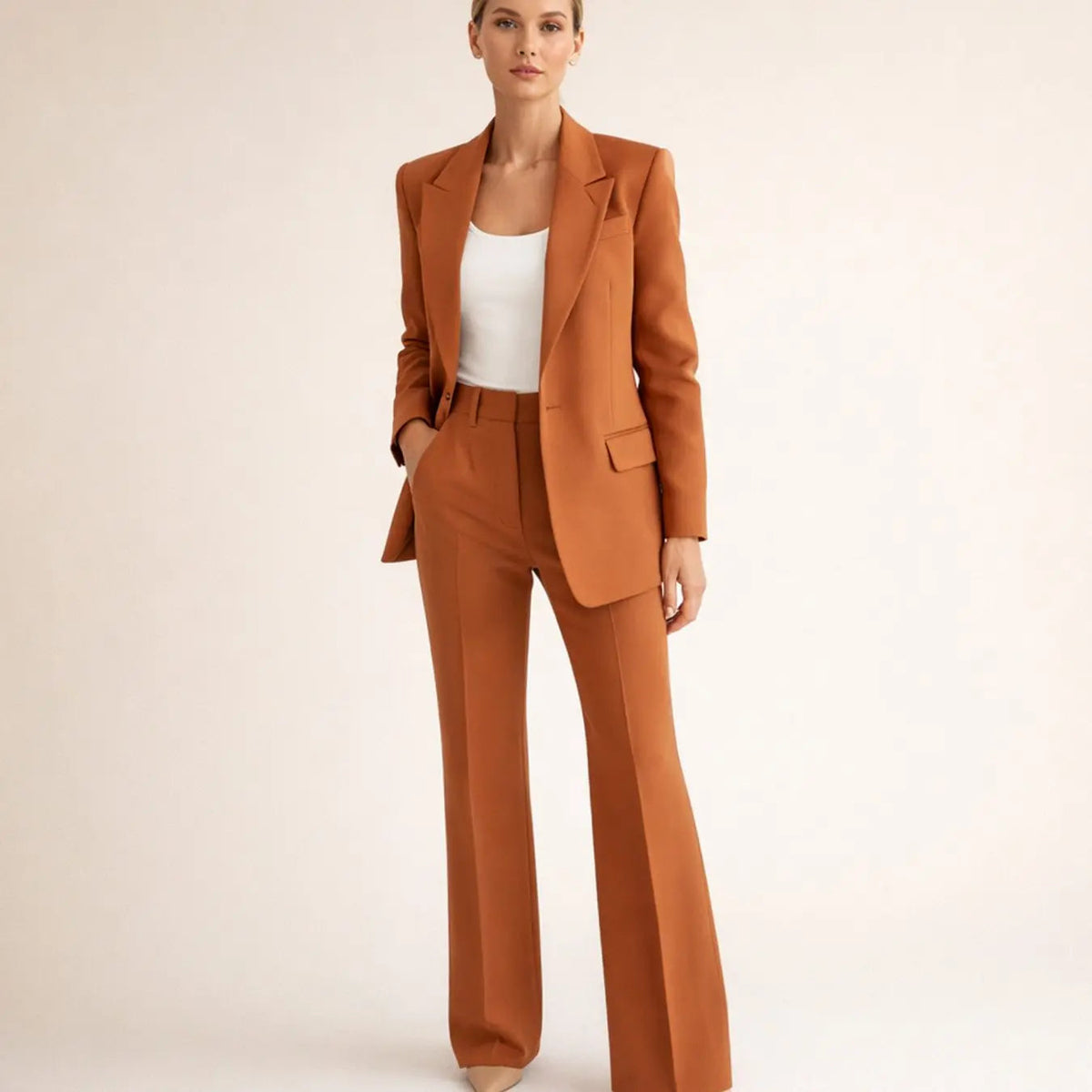 Conjunto de traje para mujer, con blazer entallada y pantalón de pernera ancha